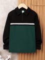 SHEIN Kids SPRTY Tween Boy Color Block Quarter Zip Polo Shirt