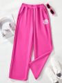 SHEIN Kids EVRYDAY Tween Girls' Casual Wide Leg Sweatpants With Letter Printing