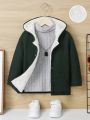 SHEIN Young Boy Dual Pocket Teddy Lined Hooded Cardigan