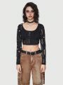 Grunge Punk Women's Distressed Cutout Back Knot Crop Top