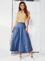 SHEIN LUNE Ladies' Long Umbrella-Shaped Denim Skirt