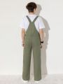 Teen Boys' Denim Dungarees And Jumpsuit, New Casual Green, Four Seasons, Washed Denim Dungarees