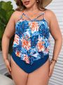 SHEIN Swim Classy Plus Size Tropical Print Tankini Set