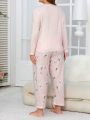 Plus Size Floral Patterned Casual Home Wear Set