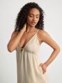 SHEIN Leisure Solid Color V-Neck Cami Home Dress