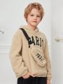 SHEIN Kids EVRYDAY Tween Boy Letter Embroidery Teddy Hoodie & Bag