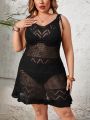 SHEIN Swim BohoFeel Plus Size 1pc Knotted Shoulder & Openwork Knit Cover Up Dress