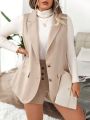 SHEIN Essnce Plus Lapel Neck Vest Blazer & Shorts