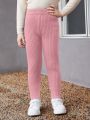 SHEIN Little Girls' Casual Slim Fit Knitted Pants