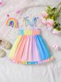 Baby Girls' Sweet Rainbow Colored Spaghetti Strap Princess Dress For Summer (Random Color)