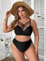 SHEIN Swim Chicsea Plus Size Solid Color Cross Detail Swimwear Top