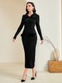 SHEIN Modely Women's Furry Patchwork Sweater Dress