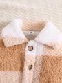 Baby Girl Plaid Pattern Double Pocket Teddy Jacket