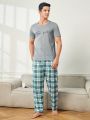 Men's Letter And Check Printed Homewear Set