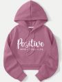 Letter Graphic Thermal Lined Drawstring Crop Hoodie