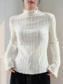 Dazy-Less Women's Solid Color Ribbed Knit T-shirt With Stand Collar