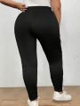 SHEIN CURVE+ Plus Size Silver Vertical Striped Black Leggings