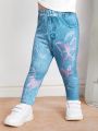 SHEIN Baby Girls' Casual Elastic Waist Denim Effect Long Pants