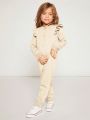 SHEIN Little Girls' Casual Round Neck Long Sleeve Knit Jumpsuit