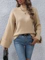 Stand Collar Drop Shoulder Split Sleeve Cuff Sweater