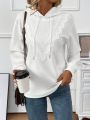 SHEIN LUNE Lace Splice Drawstring Hoodie For Women