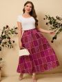 Plus Size Women's Patchwork Printed Long Skirt