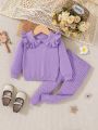 SHEIN Infant Baby Doll Collar Loose Fit Casual Pullover And Pants Knitted Sweater Set