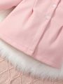 SHEIN Baby Girl Solid Raglan Sleeve Button Front Overcoat & Headband