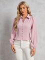 SHEIN Frenchy Women'S Solid Color Puff Sleeve Shirt