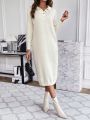 SHEIN Essnce Polo Neck Drop Shoulder Sweater Dress