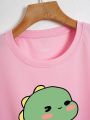 Cartoon Dinosaur Print Crop Tee