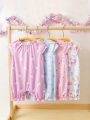 Baby Girl's Cute Casual Style Multicolor Unicorn Printed Short Jumpsuit Set With Elastic Neckline, Loose Fit And Comfortable Stretch, Including 4pcs