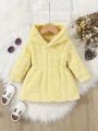 SHEIN Baby Girls' Casual, Lovely, Fun, Hooded, Thick Plush Fabric Romper Dress, Suitable For Outdoor In Autumn And Winter