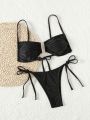 SHEIN DD+ Ladies' Halter Neck Ruched Two-Piece Swimsuit Set