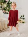 SHEIN Kids EVRYDAY Young Girl Solid Round Neck Flared Dress