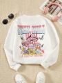 SHEIN Kids Cooltwn Tween Girl Mushroom & Slogan Graphic Thermal Lined Sweatshirt