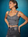 EVERGLOW Buckle Belted Bustier Denim Cami Top