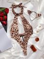 SHEIN Women'S Leopard Print Hollow Out Sexy Lingerie Set