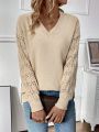 V-neckline Drop Shoulder Casual Pullover Sweater