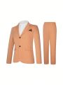 2pcs Teenagers' High-end Slim Fit Suit, Including Long-sleeved Blazer And Comfortable Pants, British Style, Autumn