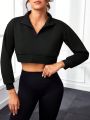 Daily&Casual Half-Zip Drop Shoulder Cropped Sweatshirt