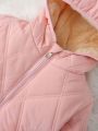 Young Girl Zip Up Hooded Teddy Lined Quilted Coat