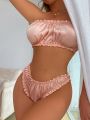 Ruched Frill Trim Bandeau Lingerie Set