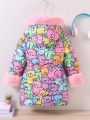 SHEIN Kids QTFun Young Girl Cartoon Graphic Fuzzy Trim Hooded Thermal Lined Winter Coat