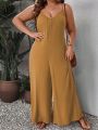 SHEIN VCAY Plus Size Women's Spaghetti Strap Wide Leg Jumpsuit