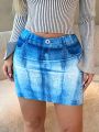 SHEIN SXY Imitation Denim Print Bodycon Skirt Spring Summer Women Clothes Bachelorette Party Spring Break Birthday Outfit Valentine Day Sexy Outfits