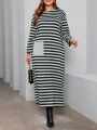 SHEIN Mulvari Plus Size Stripe Off-shoulder Dress