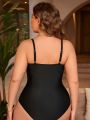 SHEIN Swim Basics Plus Size Women'S Splicing Mesh One-Piece Swimsuit