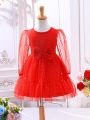 Little Girls' Bowknot & Mesh Tutu Dress, Suitable For Party