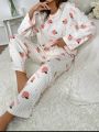 Letter & Peach Pattern Drop Shoulder Flannelette PJ Set